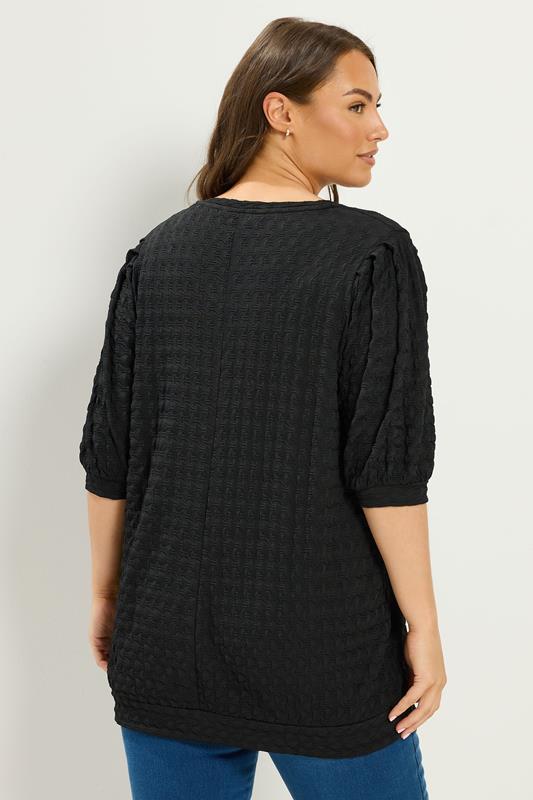 YOURS Plus Size Black Textured Balloon Sleeve Top | Yours Clothing 2
