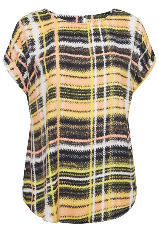 YOURS Plus Size Yellow Check Print Tab Sleeve Blouse | Yours Clothing 5