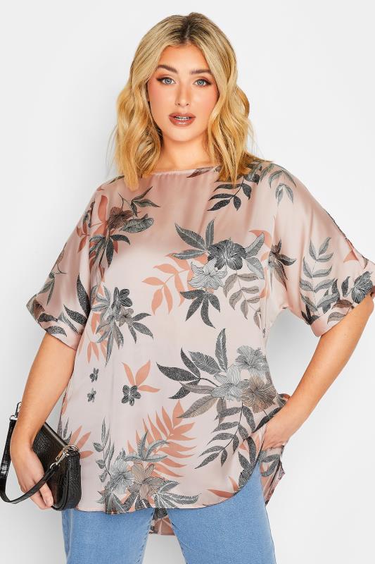 YOURS Plus Size Pink Floral Print Keyhole Back Blouse | Yours Clothing 1