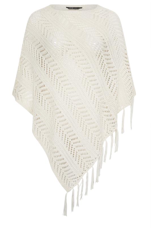 YOURS Plus Size Cream Pointelle Knitted Poncho | Yours Clothing 6