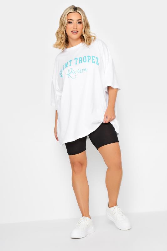 YOURS Curve Plus Size White 'Saint Tropez' Slogan Oversized Boxy T-Shirt | Yours Clothing  2