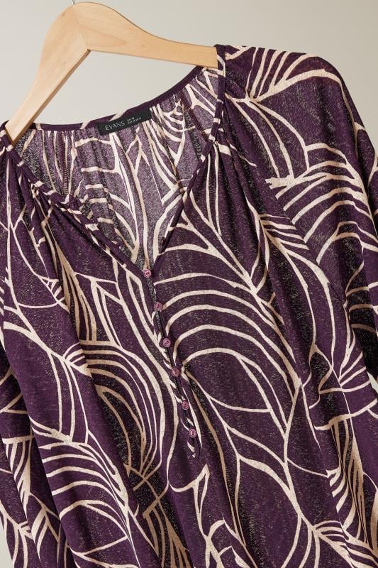 EVANS Plus Size Purple Linear Print Long Sleeve Blouse | Evans 6