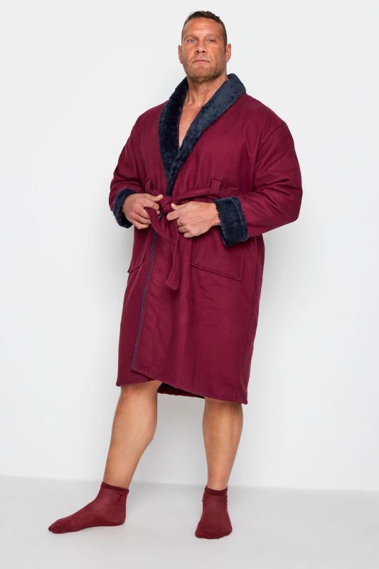 KAM Big & Tall Red Sherpa Lined Dressing Gown 1
