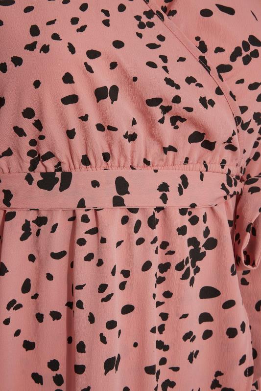 Pink Dalmatian Print Balloon Sleeve Wrap Top_S.jpg