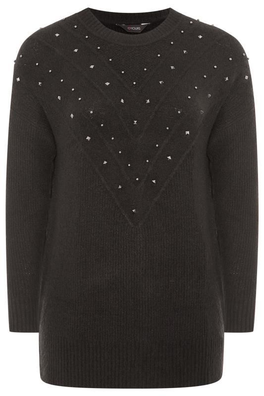 Black Studded Chevron Knitted Jumper 