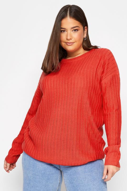 Tall  LTS Tall Red Ribbed Long Sleeve Knitted Jumper