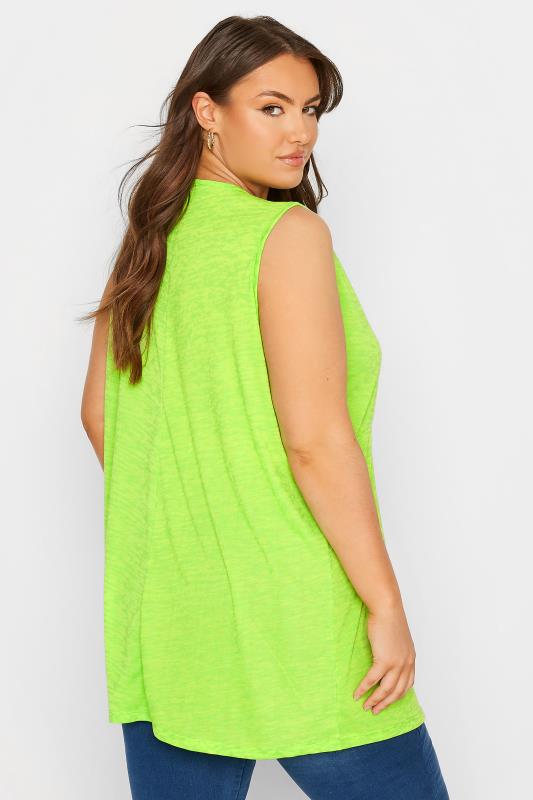 Plus Size Neon Green Burnout Tie Neck Vest Top | Yours Clothing 3