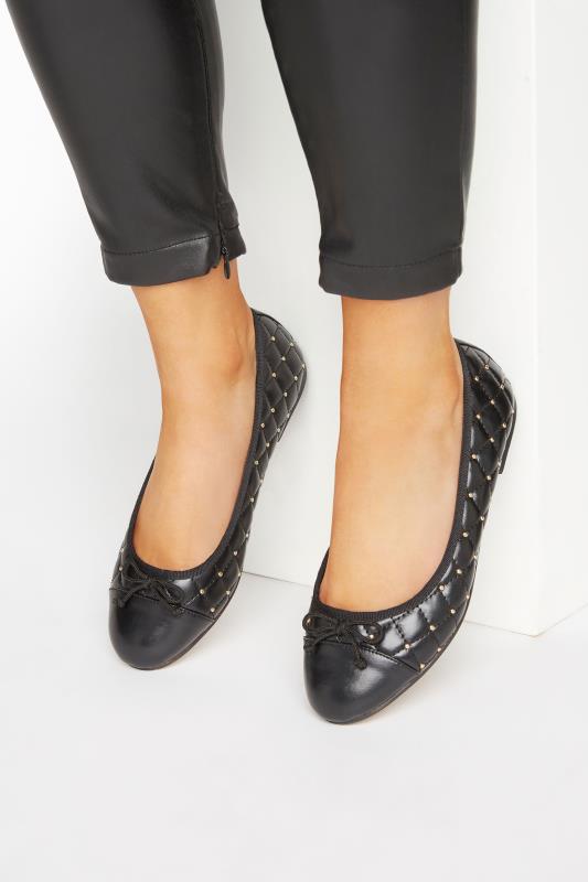 Black Quilted Studded Ballet Pumps In Extra Wide EEE Fit_M.jpg