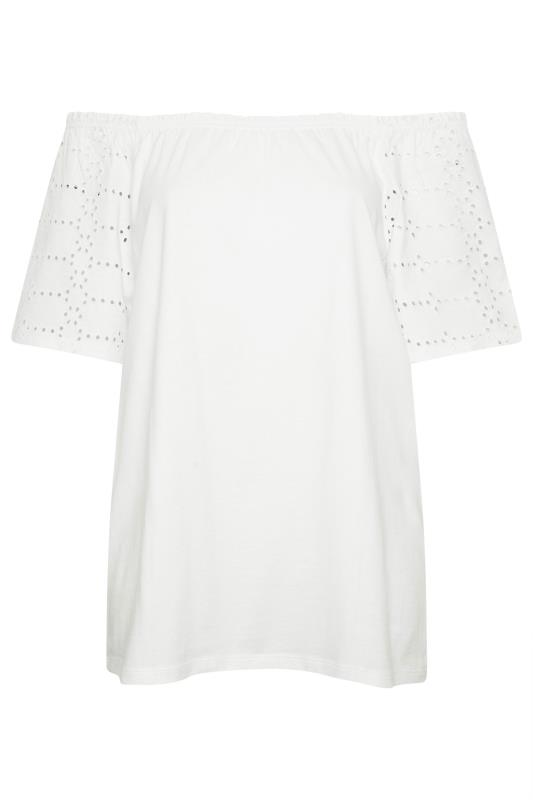 YOURS Plus Size White Broderie Anglaise Bardot Top | Yours Clothing 5