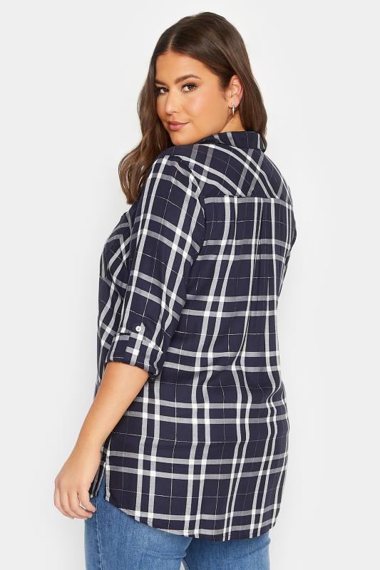 YOURS Plus Size Curve Navy Blue Check Boyfriend Shirt | Yours Clothing  3