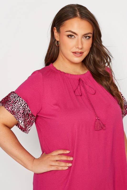 Plus Size Pink Animal Print Contrast Trim Tunic Top | Yours Clothing 4