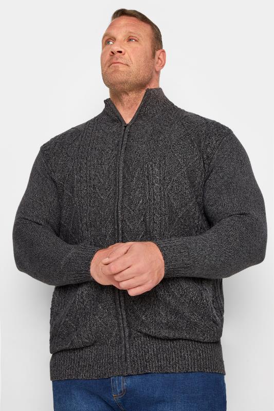KAM Charcoal Grey Full Zip Cable Knit Cardigan | BadRhino 1