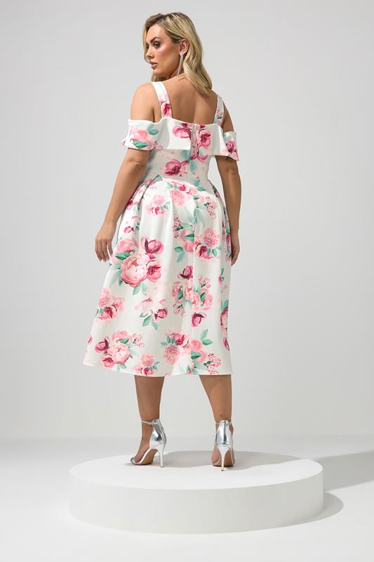 YOURS LONDON Plus Size Sage Green Cold Shoulder Floral Skater Dress | Yours Clothing 2