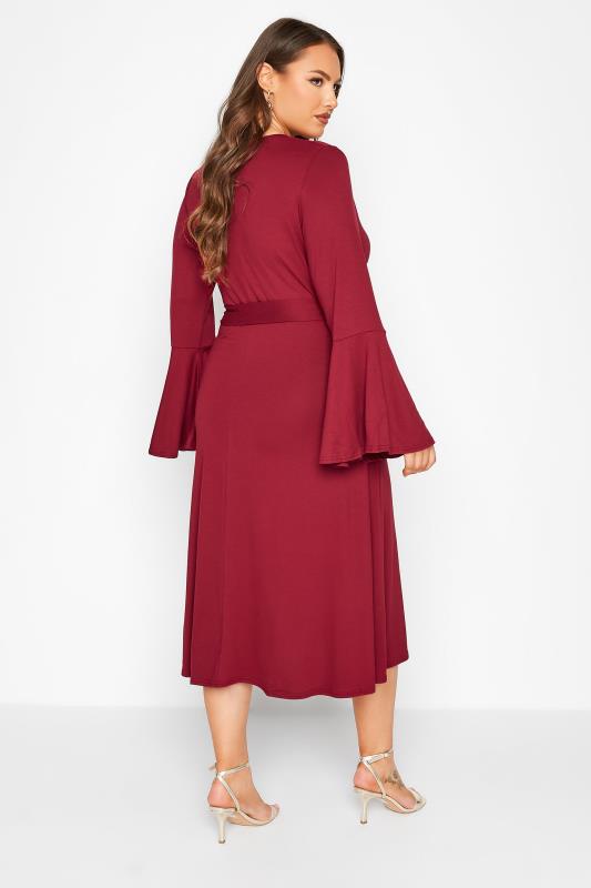 LIMITED COLLECTION Curve Wine Red Flare Sleeve Wrap Dress 3