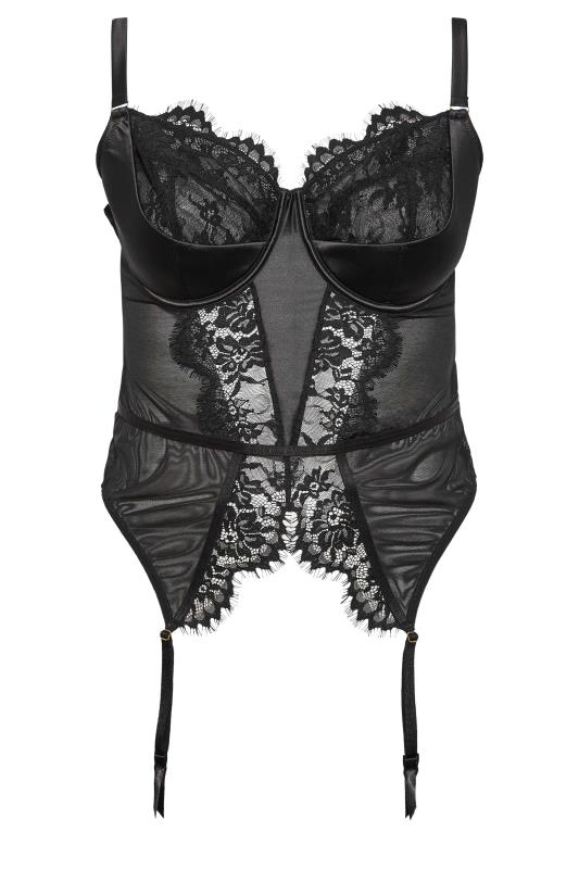 Black Lace Satin Suspender Basque | Yours Clothing 4