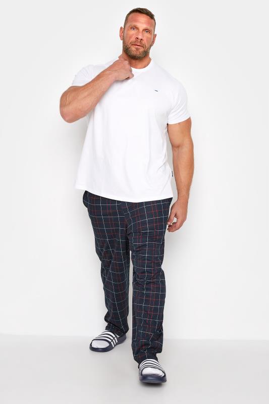 ED BAXTER Big & Tall Navy Blue Check Lounge Trousers 2