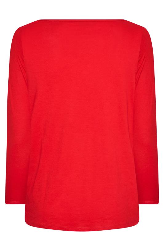 Curve Bright Red Long Sleeve Basic T-Shirt 7