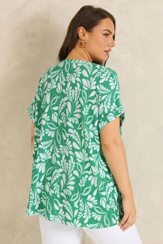 EVANS Plus Size Green Leaf Print Notch Neck Top | Evans  2