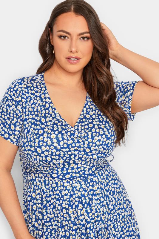 YOURS Curve Plus Size Blue Ditsy Floral Wrap Dress | Yours Clothing 4
