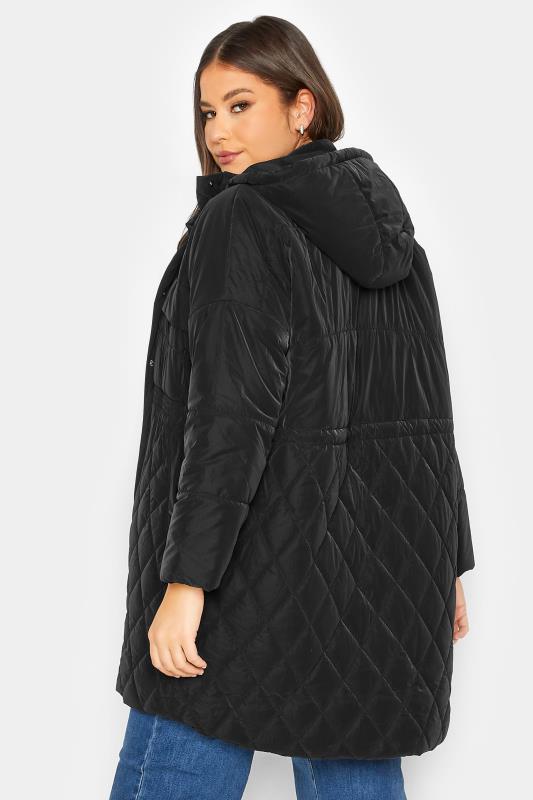 YOURS Plus Size Black Shirred Waist Padded Coat | Yours Clothing 3
