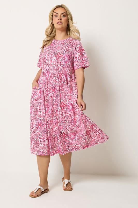  YOURS Ausgestelltes Kleid in Rosa zum Hineinschlüpfen