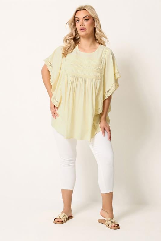 YOURS Plus Size Yellow Crochet Drape Sleeve Blouse | Yours Clothing 1