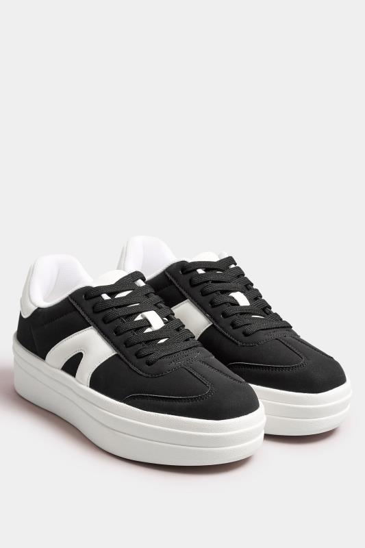 Black Retro Platform Trainers In Extra Wide EEE Fit | Yours Clothing  2