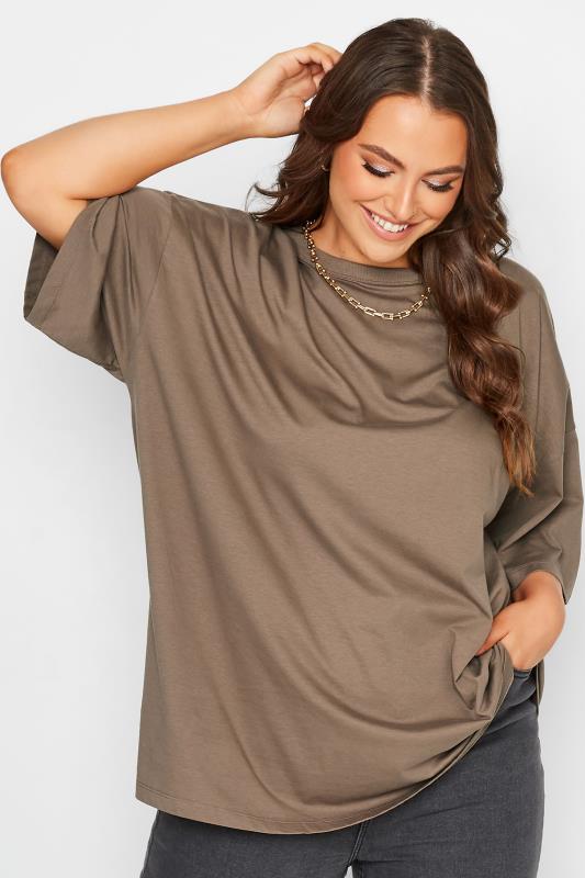 Plus Size Mocha Brown Oversized Boxy T-Shirt | Yours Clothing 1