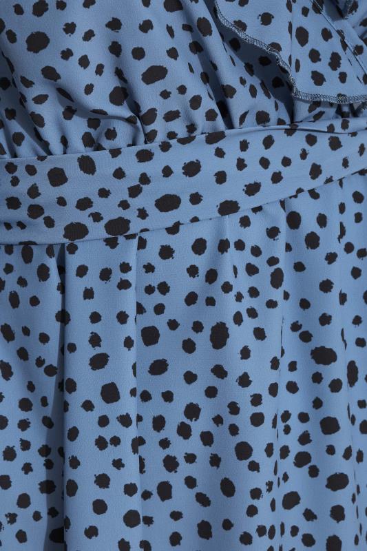 YOURS LONDON Plus Size Blue Dalmatian Ruffle Wrap Top | Yours Clothing 5