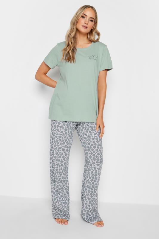 LTS Tall Green 'Wildest Dreams' Slogan Leopard Print Pyjama Set | Long Tall Sally  2