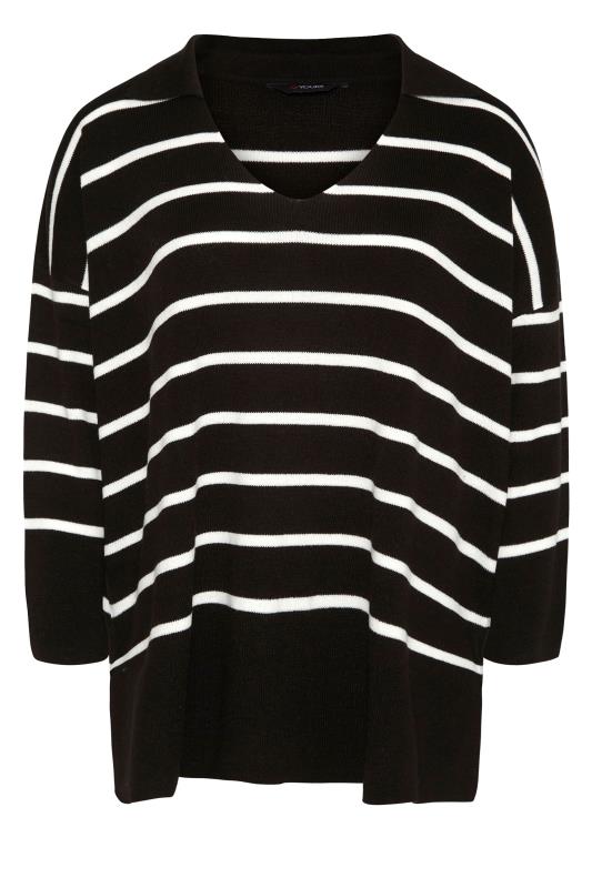 Plus Size Curve Black Stripe Collared Jumper | Yours Clothing 6