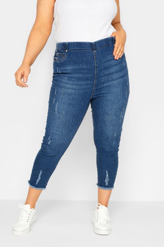  Grande Taille YOURS Curve Mid Blue Distressed Cat Scratch Stretch Cropped Jeggings