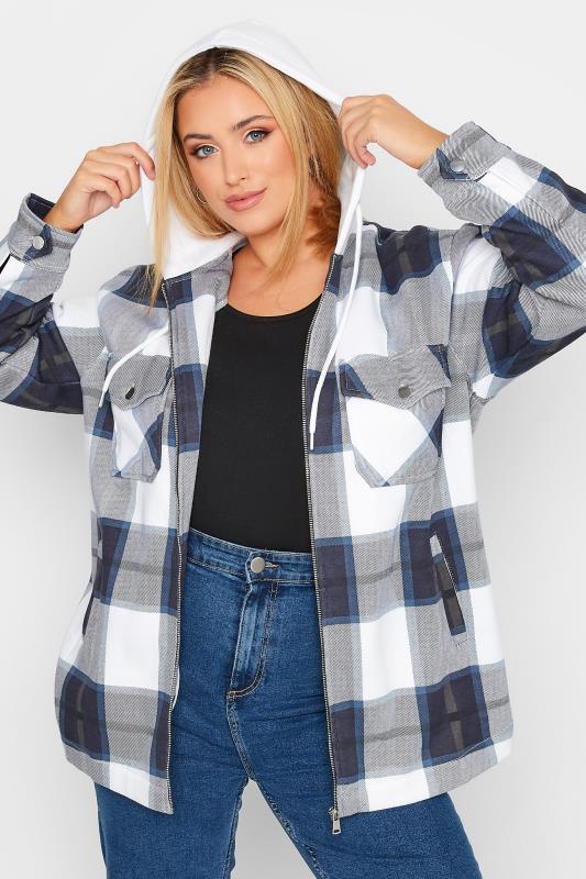 Plus Size Navy Blue Check Sweat Shacket | Yours Clothing 4