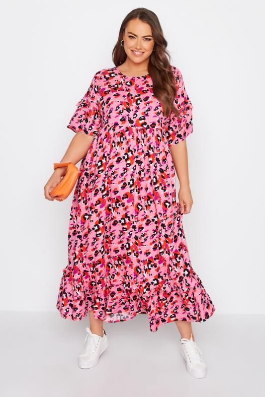 Curve Pink Leopard Print Maxi Dress 1