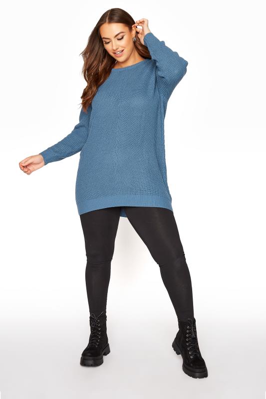 Plus Size Curve Blue Knitted Jumper | Yours Clothing 2