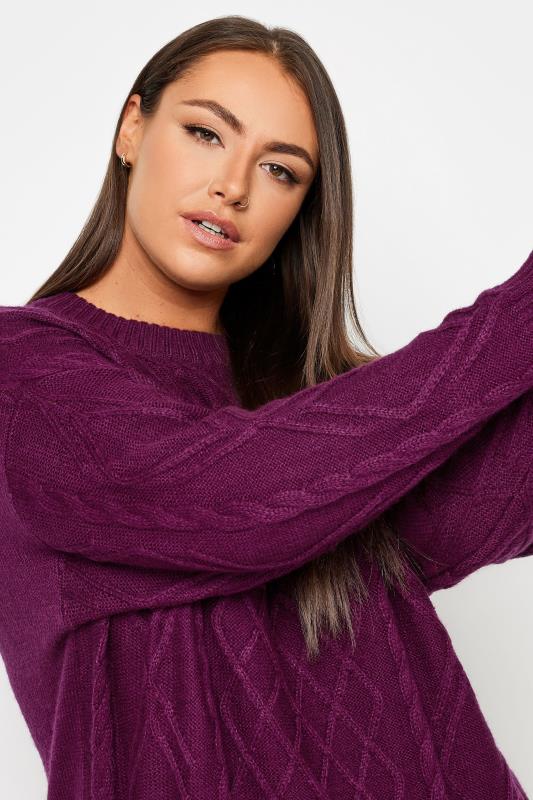 YOURS Plus Size Purple Cable Knit Midi Jumper Dress | Yours Clothing 4