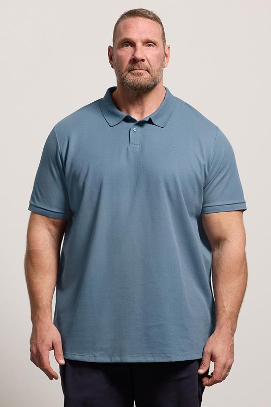 JACK & JONES Big & Tall Blue 'Paulos' Pique Polo Shirt | BadRhino 1