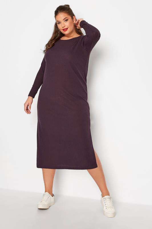 LIMITED COLLECTION Plus Size Purple Ribbed Dress | Yours Clothing 2