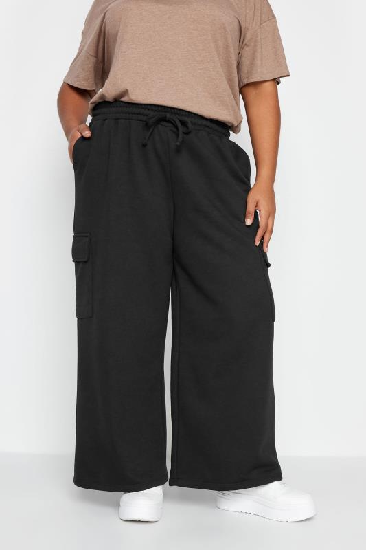 LIMITED COLLECTION Plus Size Black Wide Leg Cargo Joggers | Yours Clothing 2