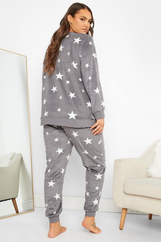 Plus Size Grey Star Print Fleece Lounge Set | Yours Clothing  3