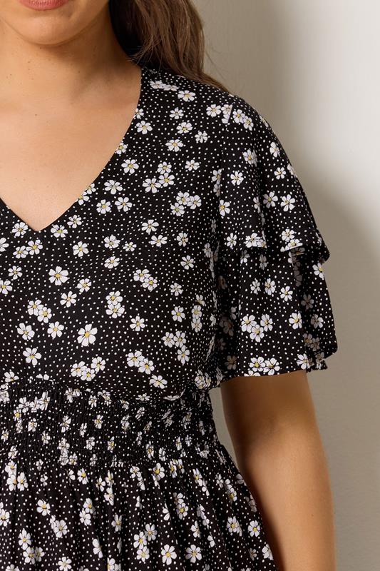 YOURS Plus Size Black Daisy Flutter Sleeve Top | Yours Clothing 4