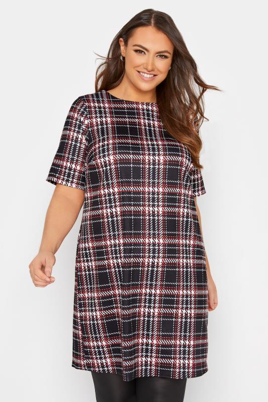  Grande Taille Black & Red Check Print Tunic Dress