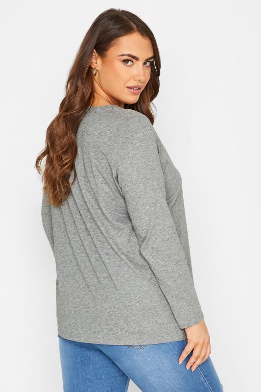 YOURS Plus Size Grey Marl Long Sleeve V-Neck T-Shirt | Yours Clothing 3