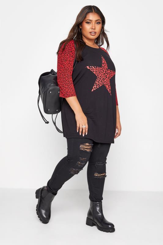 Plus Size Black & Red Animal Print Raglan Top | Yours Clothing 2