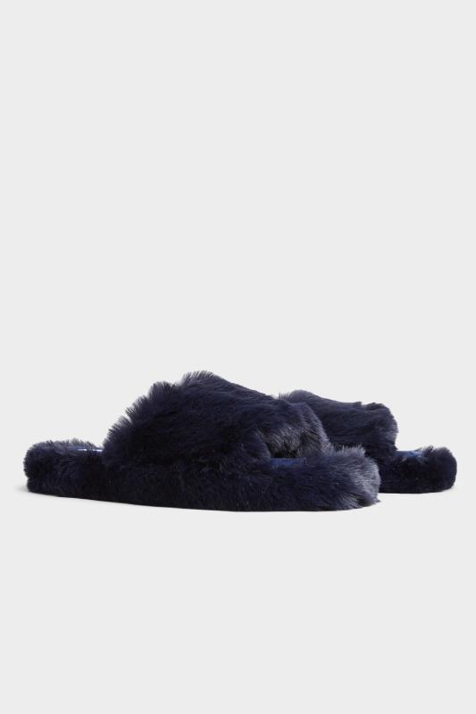 Navy Vegan Faux Fur Slippers In Regular Fit_C.jpg