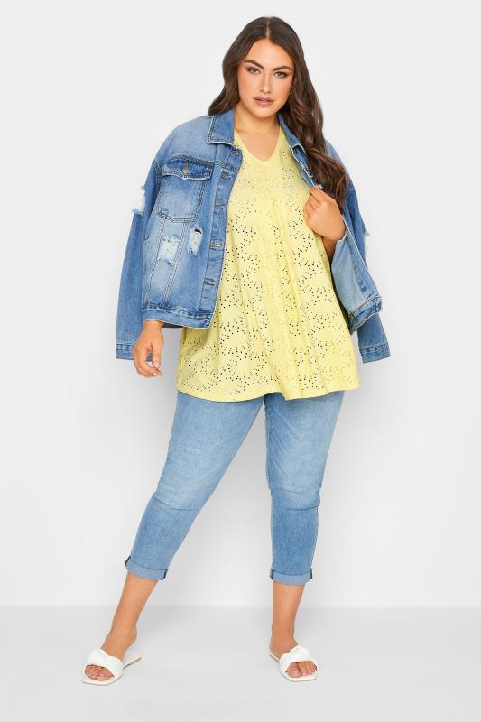 YOURS Plus Size Pastel Yellow Pointelle Vest Top | Yours Clothing 2