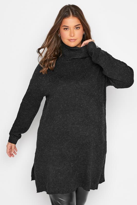 LTS Tall Charcoal Grey Turtle Neck Knitted Tunic Jumper
