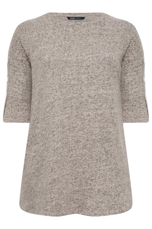 YOURS Plus Size Grey Button Sleeve Jumper | Yours Clothing 5