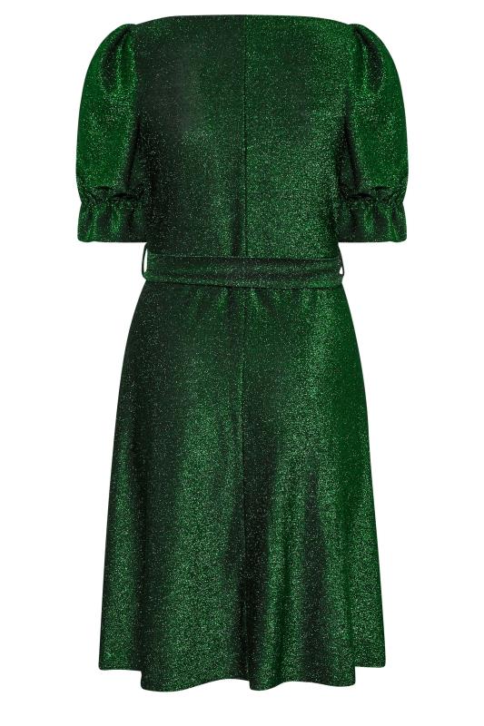 YOURS LONDON Plus Size Green Glitter Puff Sleeve Midi Dress | Yours Clothing 7