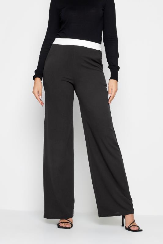  Grande Taille LTS Tall Black & White Contrast Waistband Wide Leg Trousers